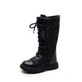 thumbnail image 5 of CAICJ98 Girls' Boots Lace Up Combat Boots Tie Side Zipper Shoe Fleece Lined Leather Shoes 2025 Winter Mid Calf Kids Riding Boots (Little Kid/Big Kid),12.5, 5 of 6