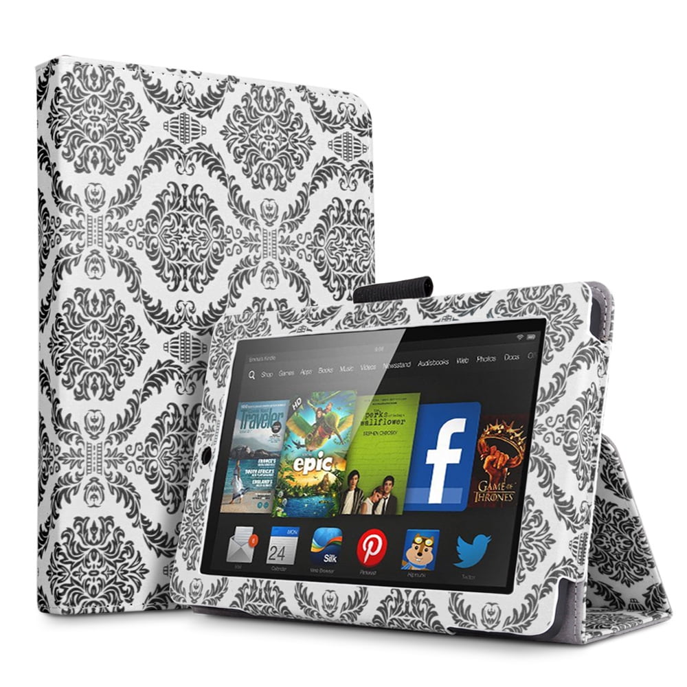 Amazon Kindle Fire HD 6 2014 Case Damask Black Slim Folding Cover Case for Amazon Kindle Fire