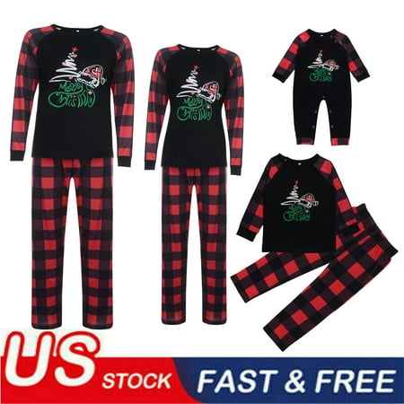 

ZIYIXIN Christmas Matching Family Pajamas Print Tops Plaid Sleepwear Nightwear Festival Holiday Clothes Set