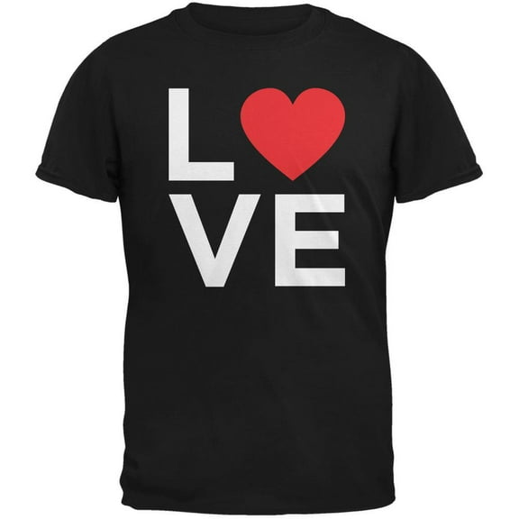 Valentine's Day Love Stacked Heart Black Adult T-Shirt - Large