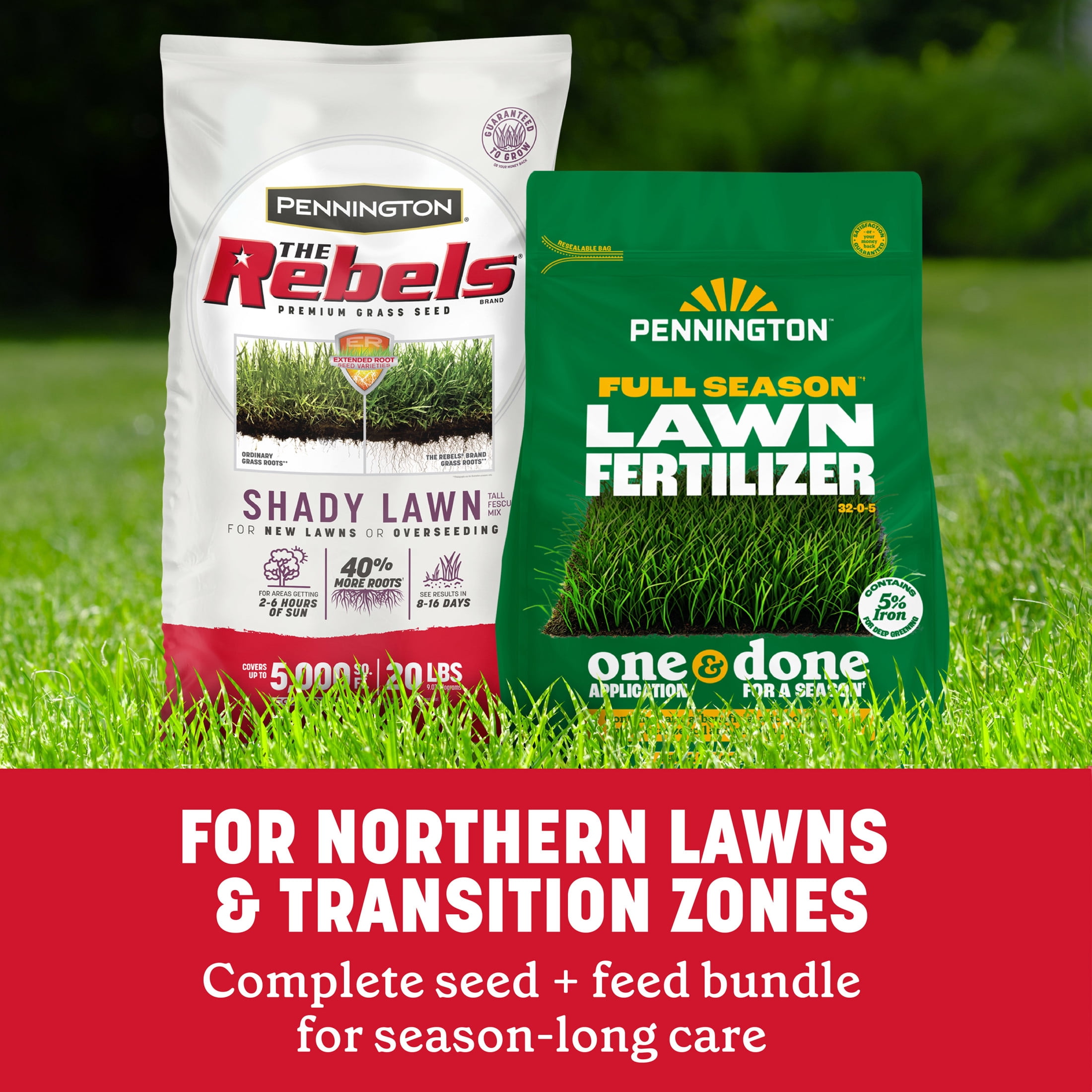 Pennington 20lb Rebels Shady Lawn & 11.2lb Full Season Lawn Fertilizer Bundle 20 Pounds