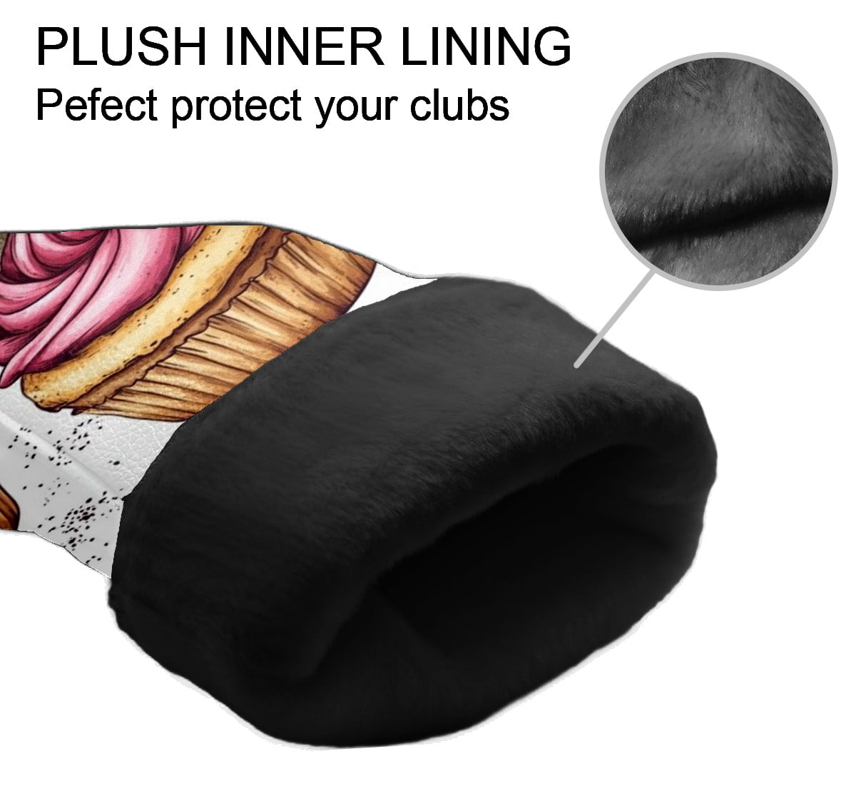 Golf Head Covers Cake Pattern for Driver, Wood & Hybrid, Premium Waterproof PU Leather with Plush Lining, Fun Food Golf Gifts