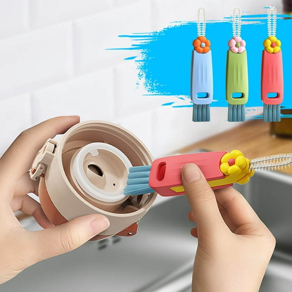 Xihbxyly Cepillo Limpiador de Tazas 3 En 1, Diseño Giratorio Multifuncional, Cerdas Finas para Manchas Difíciles, Limpiador de Tapas y Botellas de Cocina, Pp de Grado Alimenticio, Tamaño Compacto (2,