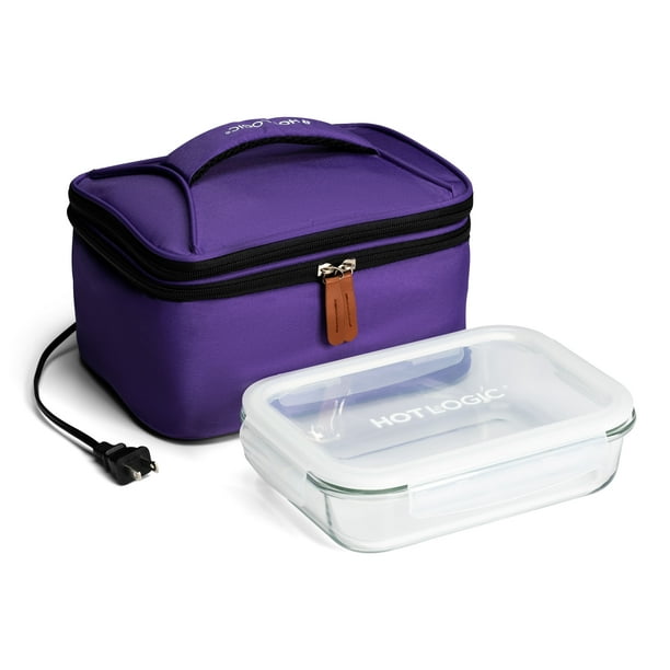 HOTLOGIC Food Warming Tote, Lunch Bag Plus 120V with Glass Dish, Purple