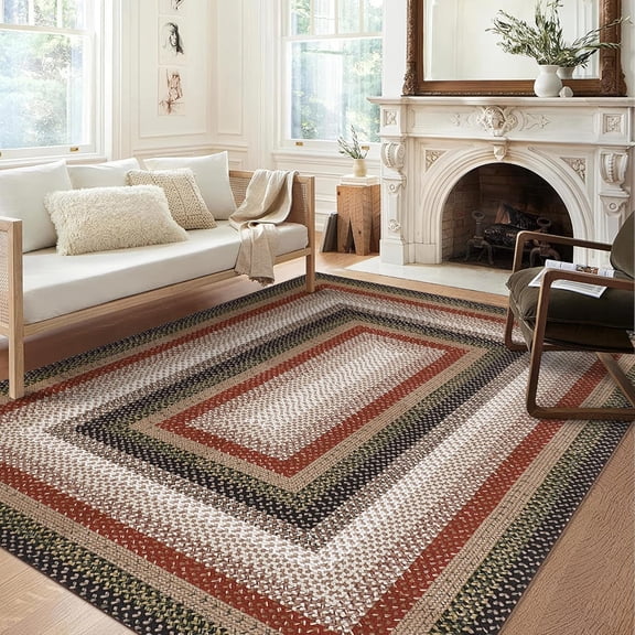 9x12 FT Boho Area Rug Washable Non-Slip Low Pile Living Room Rug Red/Black