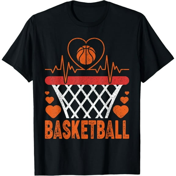 Basketball Heartbeat Men Women Teen Boy Girl Kids Basketball Funny Creative Graphic T-Shirt