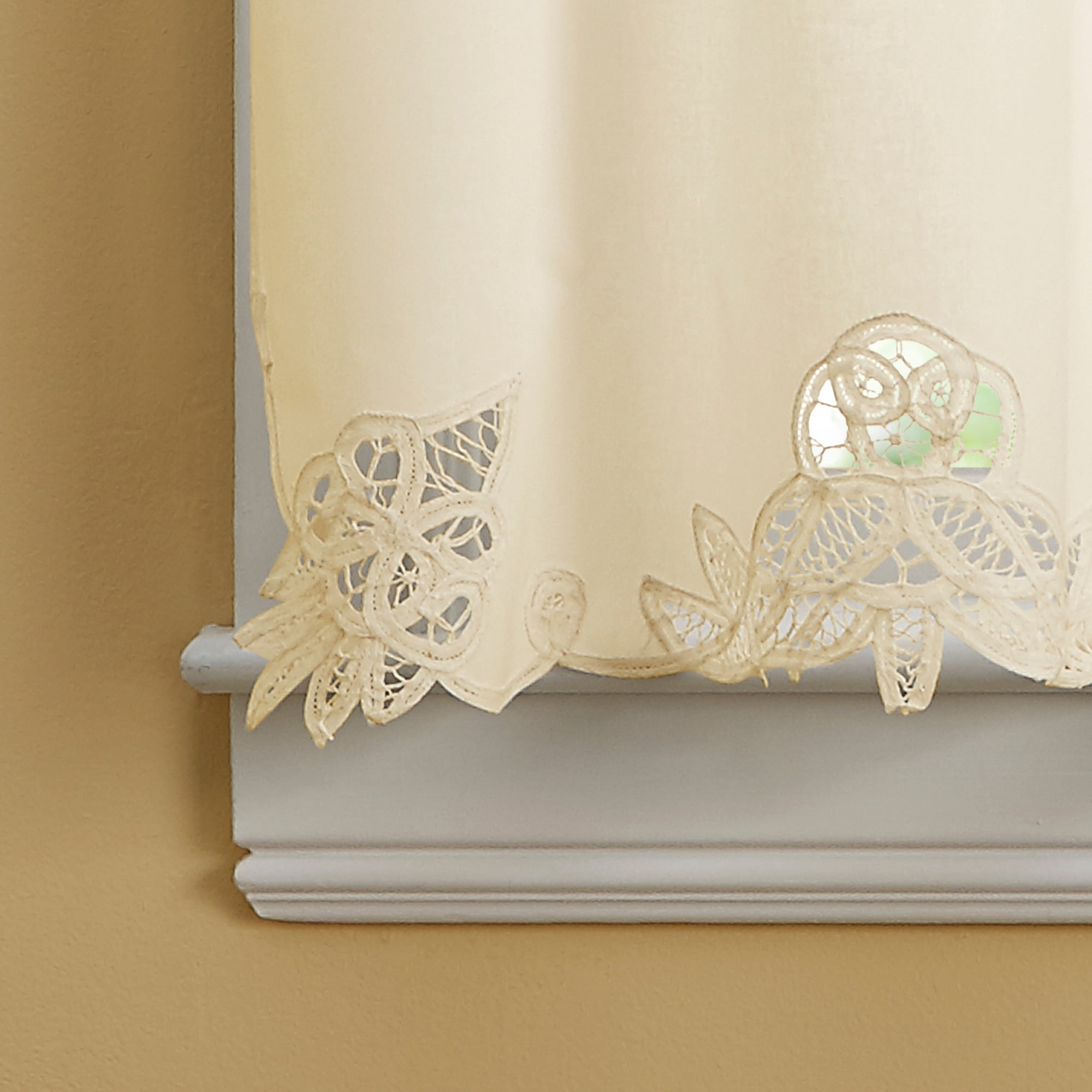 CHF Battenburg 24"L x 60"W, Tier Curtain, Ecru, 100% Cotton, Indoor, Adult