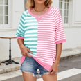 thumbnail image 2 of Women's Striped Crew Neck Short Sleeve Tops - Colour Block, Casual Pullover Style, 2 of 6