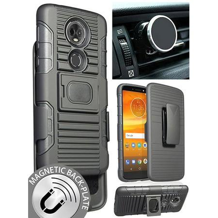 Case/Mount/Clip for Moto E5 Plus, Nakedcellphone Black Ring Grip Case Cover + Belt Clip Holster Stand + Magnetic Car Mount for Motorola Moto E5 Plus, E5+, E5 Supra, XT1924