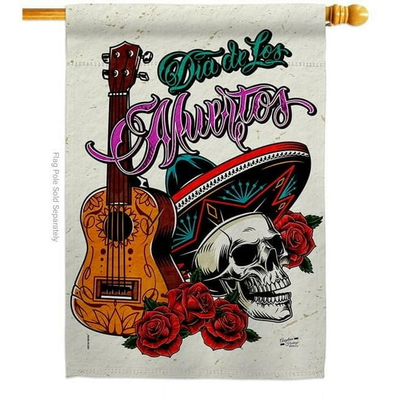 Angeleno Heritage H137495-BO 28 x 40 in. Skeleton Fiesta House Flag with Fall Day of Dead Double-Sided Decorative Vertical Flags Decoration Banner Garden Yard Gift