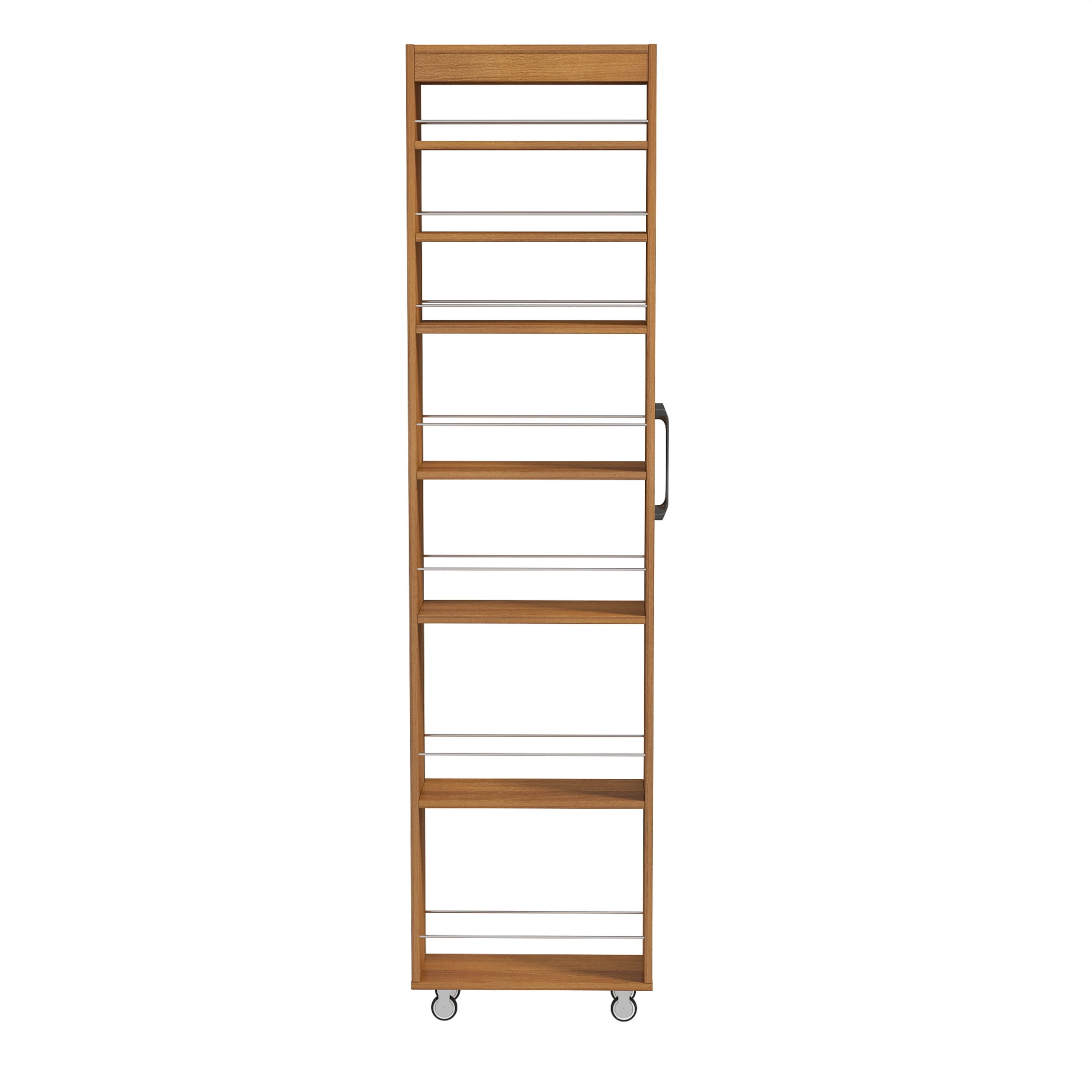 Noble House Dinah 7-Tier Slim Pull-Out Storage Cart, Narrow Mobile Pantry Utility Cart with Wheels for Kitchen, Oak