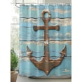 thumbnail image 2 of Retro Nautical Shower Curtain, Anchor Wood Texture Bathroom Decor Curtains Set with Hooks, Brown Turquoise Waterproof Fabric Home Accessories， Stall 36 X 72 Inch, 2 of 6