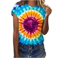 thumbnail image 2 of VBTAPA Tie Dye Print Shirt Women Gradient Graphic Short Sleeve T-Shirt Summer O-Neck Casual Colorful Tee Tops Sales of Today Multicolor S, 2 of 5