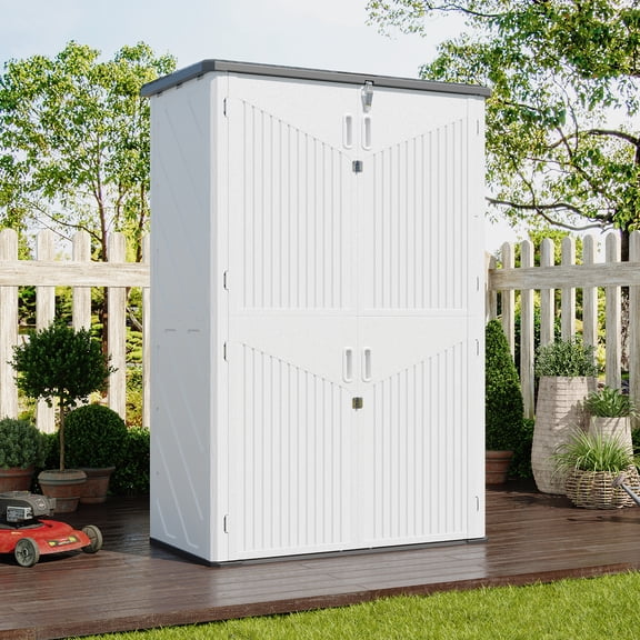 Clouddwell 64 Cu.Ft Resin Outdoor Storage Shed, Waterproof Patio Storage Sheds with Floor, Weather-Resistant Vertical Outdoor Storage Cabinet (White)