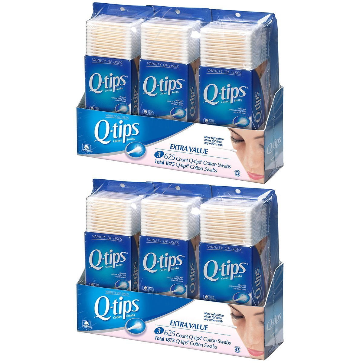 Qtips Cotton Swabs, Club Pack 625 ct, Pack of 6