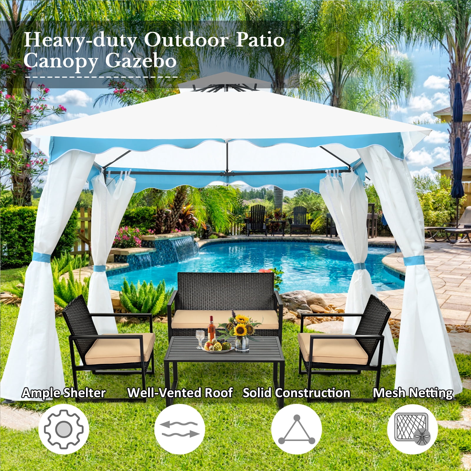 Topbuy 2 Tier 10'x10'Patio Steel Gazebo Outdoor Canopy Tent Steel Frame Shelter Awning W/Side Walls for Patio Yard Garden