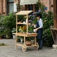 thumbnail image 2 of Antique Solid Wood Decor Display Rack Cart Wood Plant Stands with Wheels for Decor Display 2 Wheeled Wood Wagon with, 2 of 7