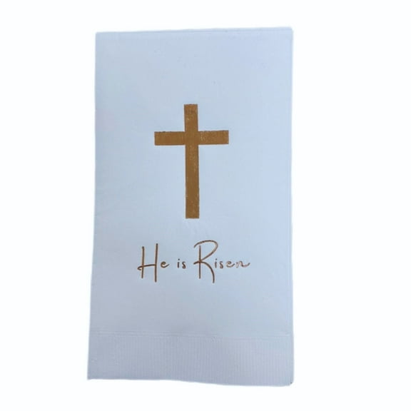 Paper Frenzy He is Risen Easter Religious Foil Printed Dinner Napkins - 25pk, white