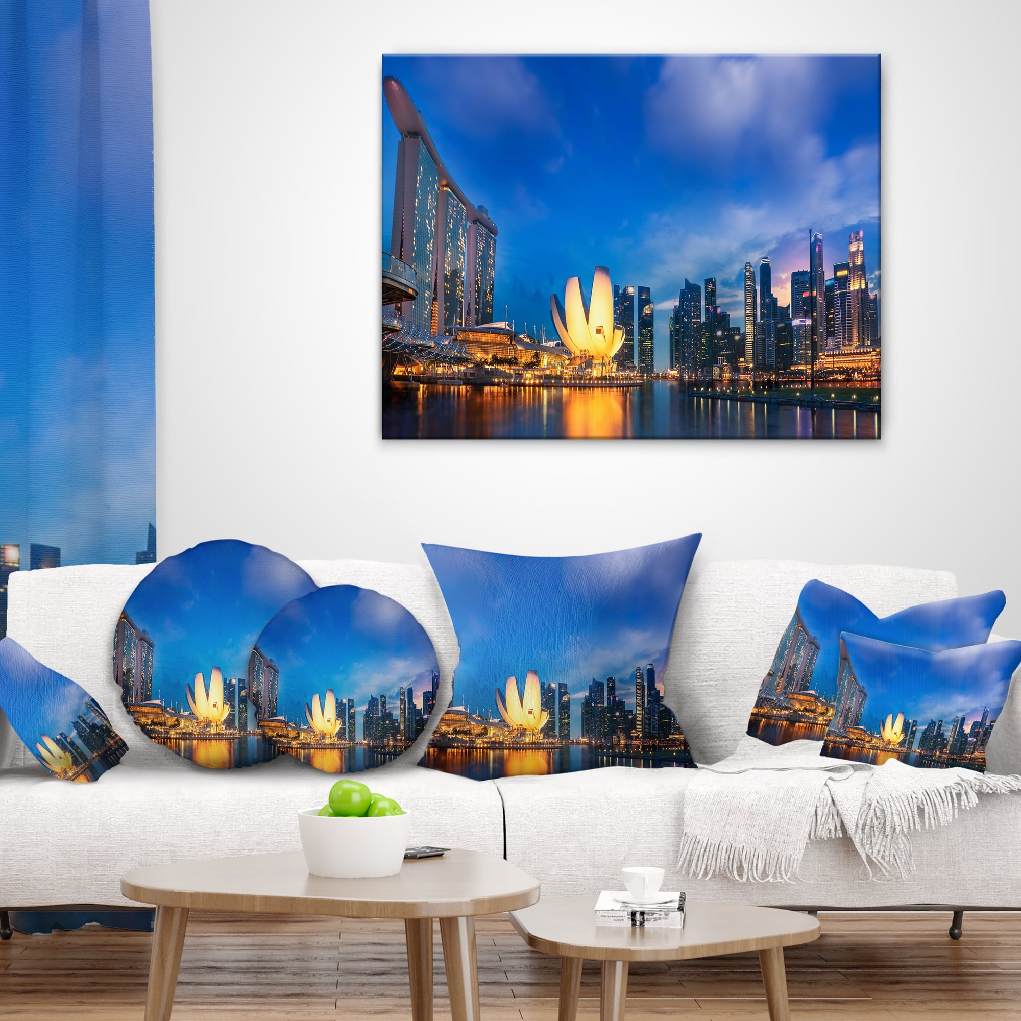 Designart Landscape of Singapore Cityscape - Photography Throw Pillow - 18x18