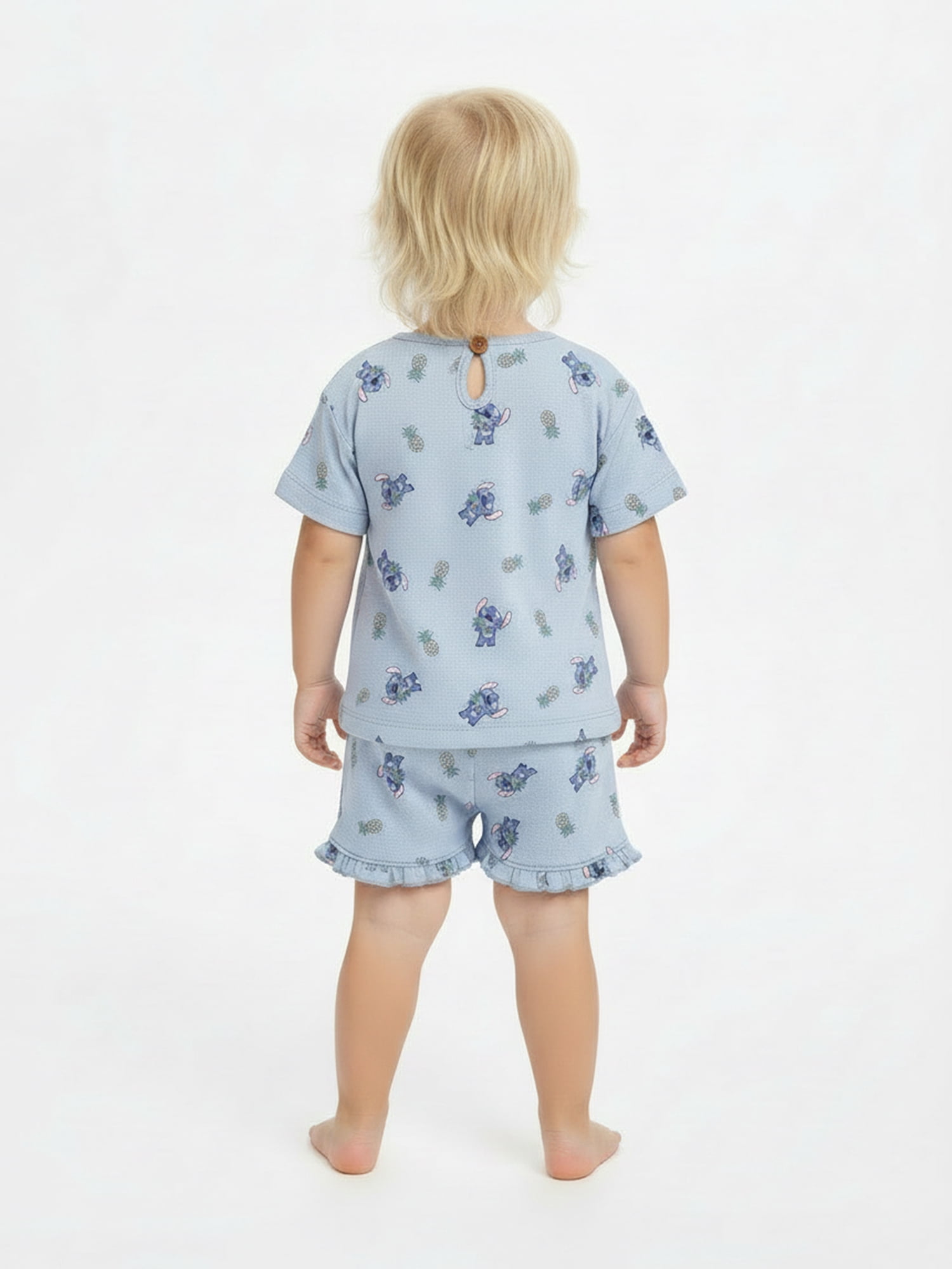 Lilo & Stitch Baby Girls Pineapples Textured Knit Top and Ruffle Shorts Set, 2-Piece, Sizes 0M-24M