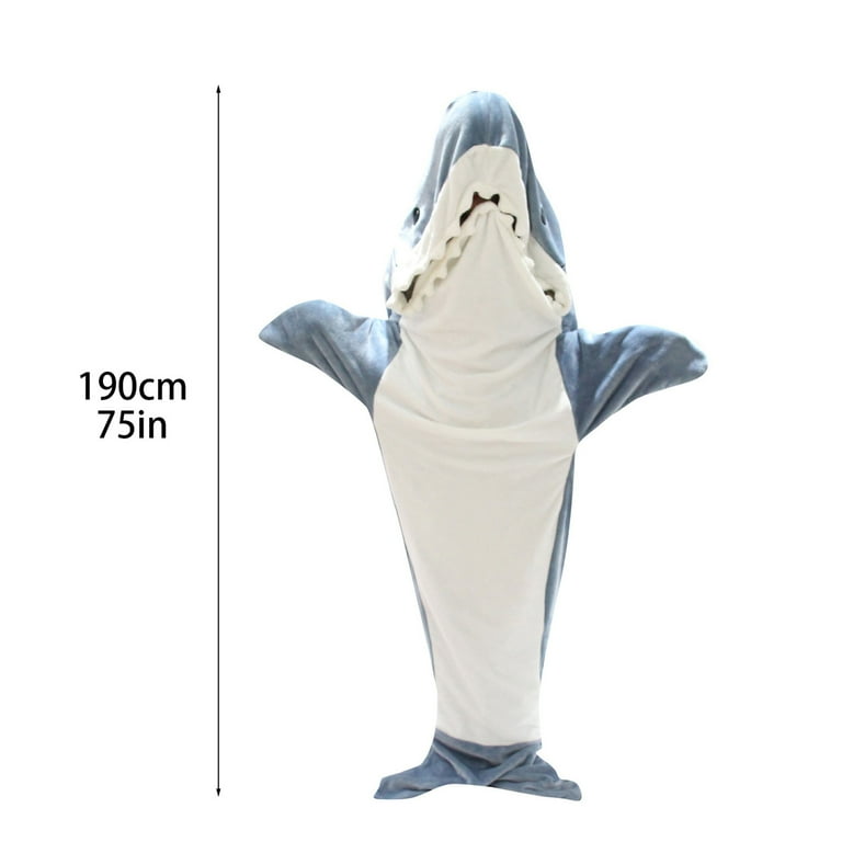 Oversized Hooded Wearable Cartoon Shark Costume Flannel One-Piece Shark  Blanket Super Soft Cozy Shark Blanket Onesie for Adult