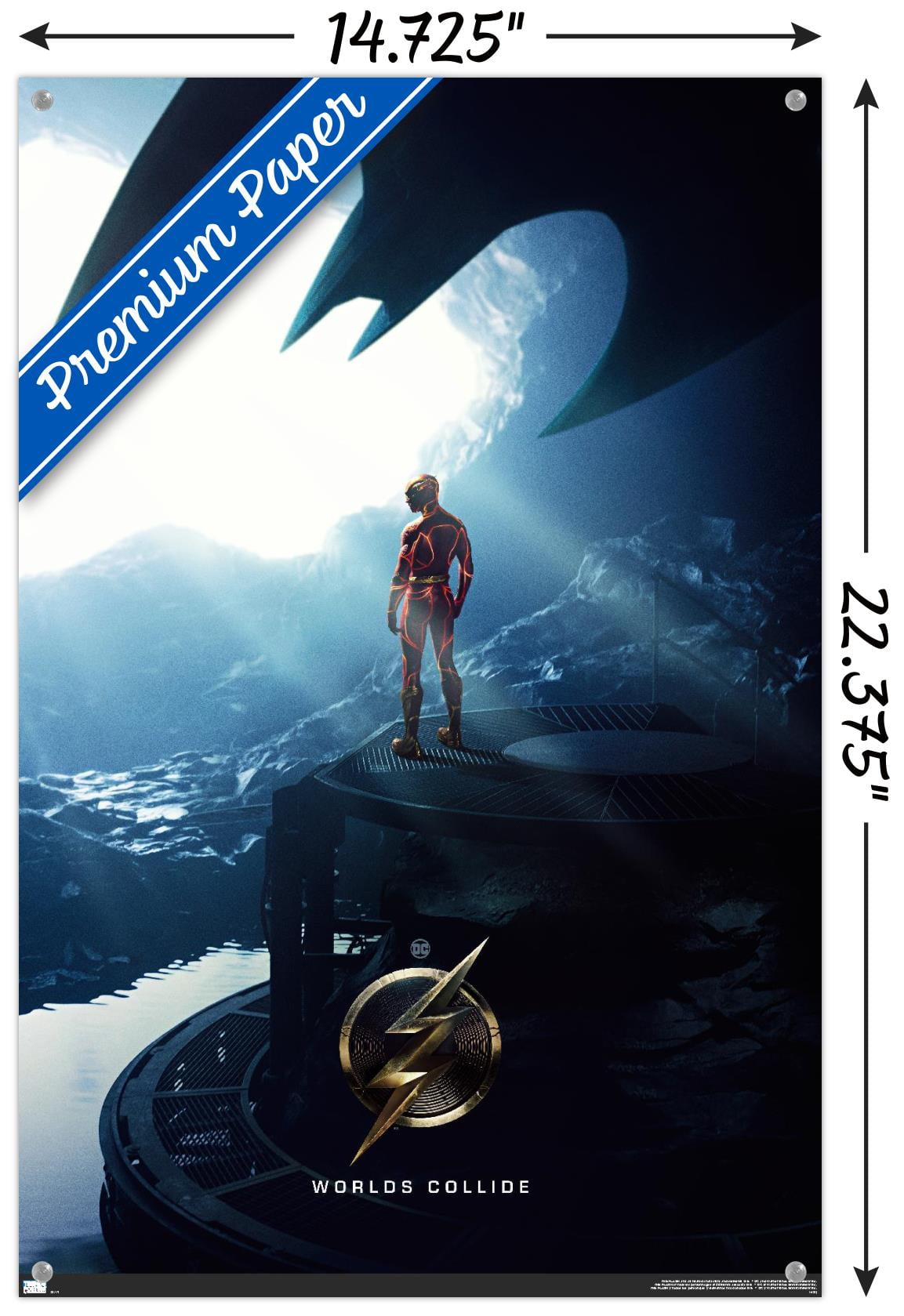 DC Comics Movie The Flash - Batcave One Sheet Wall Poster with Push Pins, 14.725" x 22.375"