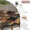 thumbnail image 3 of Brown Teal Geometric Round Tablecloth for 55-60 Inch Tables,Fitted Table Cover with Elastic Edge,Retro Modern Plaid Abstract Art Waterproof Outdoor Table Cloth Protector for Patio Garden Dinner, 3 of 9