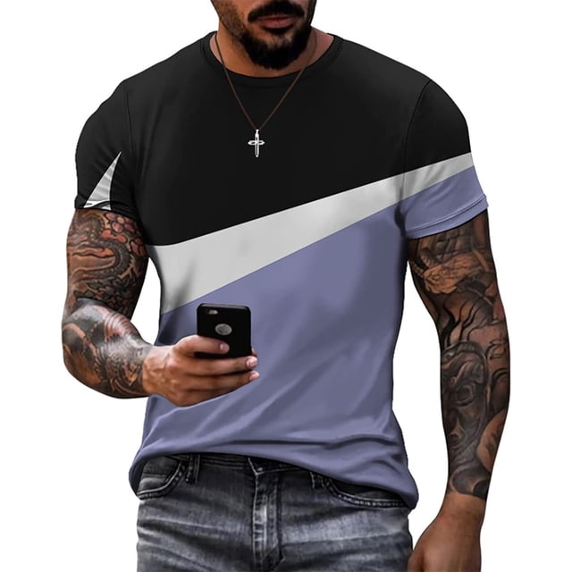 "Xishao Camiseta Hombre Deslumbrantes Modelos De Diseño De Estilo Deportivo De Verano, Tops De Manga Corta Estampados con Costuras, Camiseta Transpirable Informal Simple, Ropa para Hombres" Xishao ropa