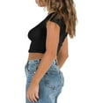 thumbnail image 3 of Women‘s Short Sleeve V Neck Crop Tops with Lace Trim  Ruched T-Shirts, 3 of 9