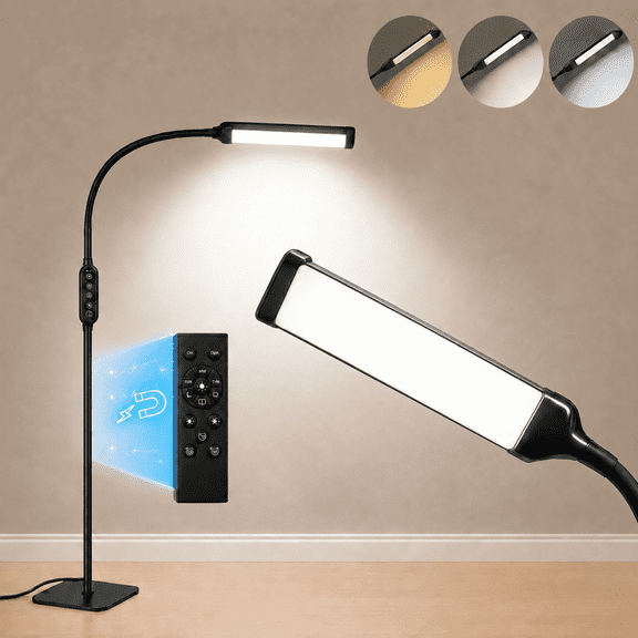 MEHOOM LED Floor Lamp, 1200lm Bright Reading Lamp with 3 Colors & Dimmer, Remote and Touch Control, Adjustable Gooseneck Standing Lamp for Living Room Bedroom Office Home Decor