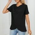 thumbnail image 5 of YYDGH Women's Cowl Neck Short Sleeve T Shirt Wrap Front Slit Casual Blouse Summer Solid Color Tops Black XXL, 5 of 7