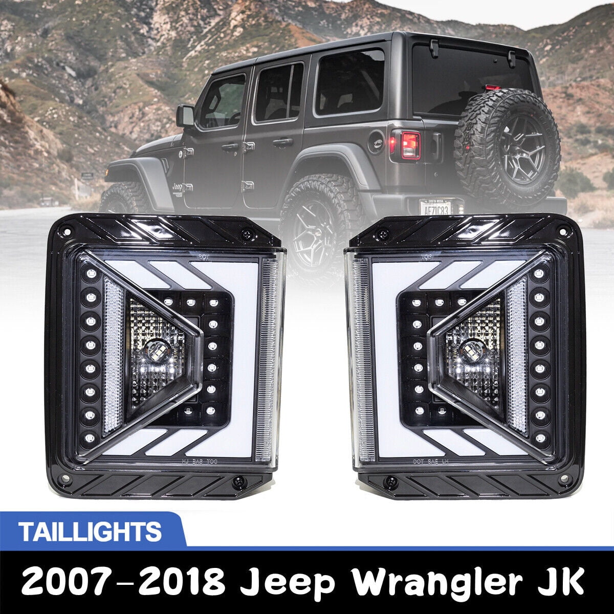 Pair Tail Lights For 2007-2018 Jeep Wrangler JK LED Brake Rear Turn Signal  Lamps 