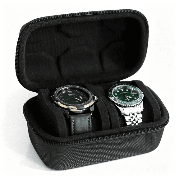 DESIGNICE Watch Travel Case for Men and Women Portable Single Watch Storage Box and Organizer for Wristwatches and Smart Watches(Black,2 Slot)