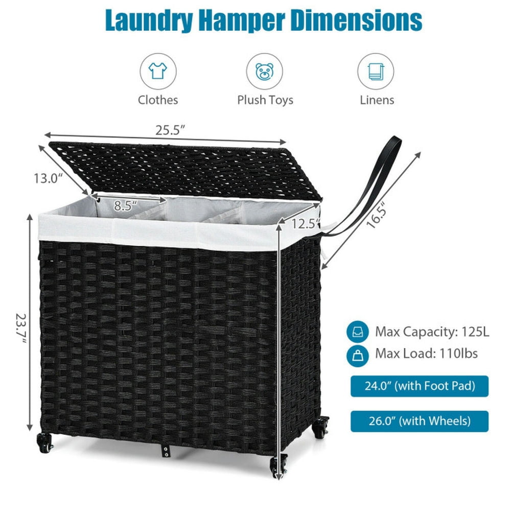 Finihen Laundry Hamper, Laundry Basket, Laundry Hamper with Wheels and Lid, for Bathroom, Laundry Room, Black Finihen Laundry Hamper, Laundry Basket, Laundry Hamper with Wheels and Lid, for Bathroom, Laundry Room, Black