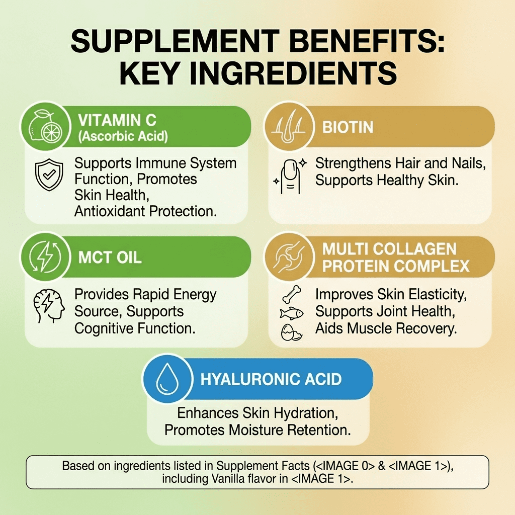 Nutribas Protein Multi Collagen Peptides Powder Whole Body Support Formula With MCT, Vitamin C, Biotin & Hyaluronic Acid, Lemon Unflavored, 9 oz