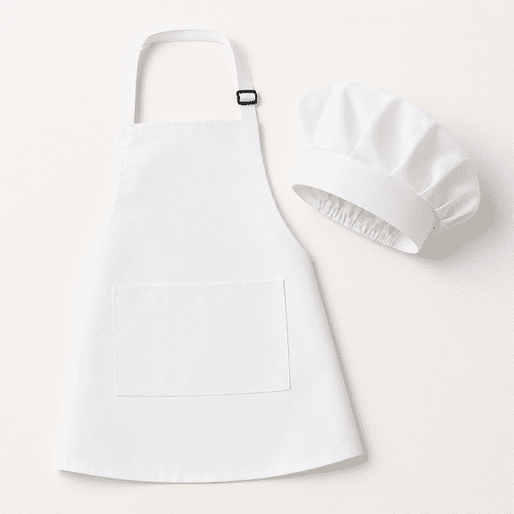 Apron and Chef Hat Set - Adjustable Chef Apron with 2 Pockets - Chef Hat and Apron for Cooking Baking Painting (White, Small)