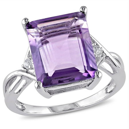 Tangelo 5-7/8 Carat T.G.W. Emerald-Cut Amethyst and White Topaz-Accent Sterling Silver Cocktail Ring