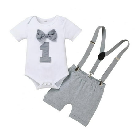 

Toddler Baby Boy 1st Birthday Outfit 9-18 Months Smash Cake First Clothes Sets Romper Bodysuit Shorts Pants Suspenders