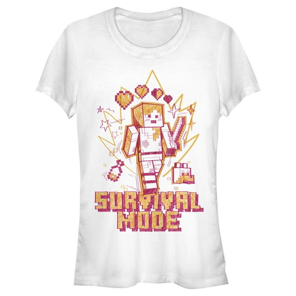 Junior's Minecraft Survival Mode Sketch  Graphic Tee White Medium