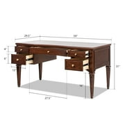 JTH LUXE Dauphin Gold Accent 5-Drawer Wood Executive Desk Dark Walnut Ash Wood & Veneer