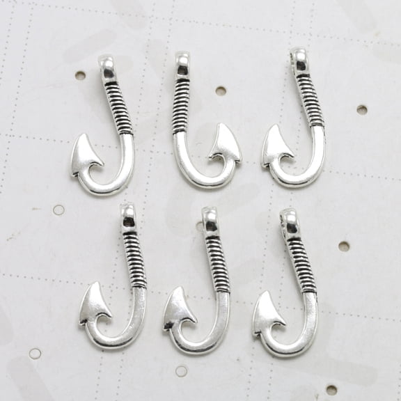 WHAMVOX 20pcs Silver Alloy Fishhook Shaped Pendants for DIY Jewelry Making Necklace Bracelet Accessories