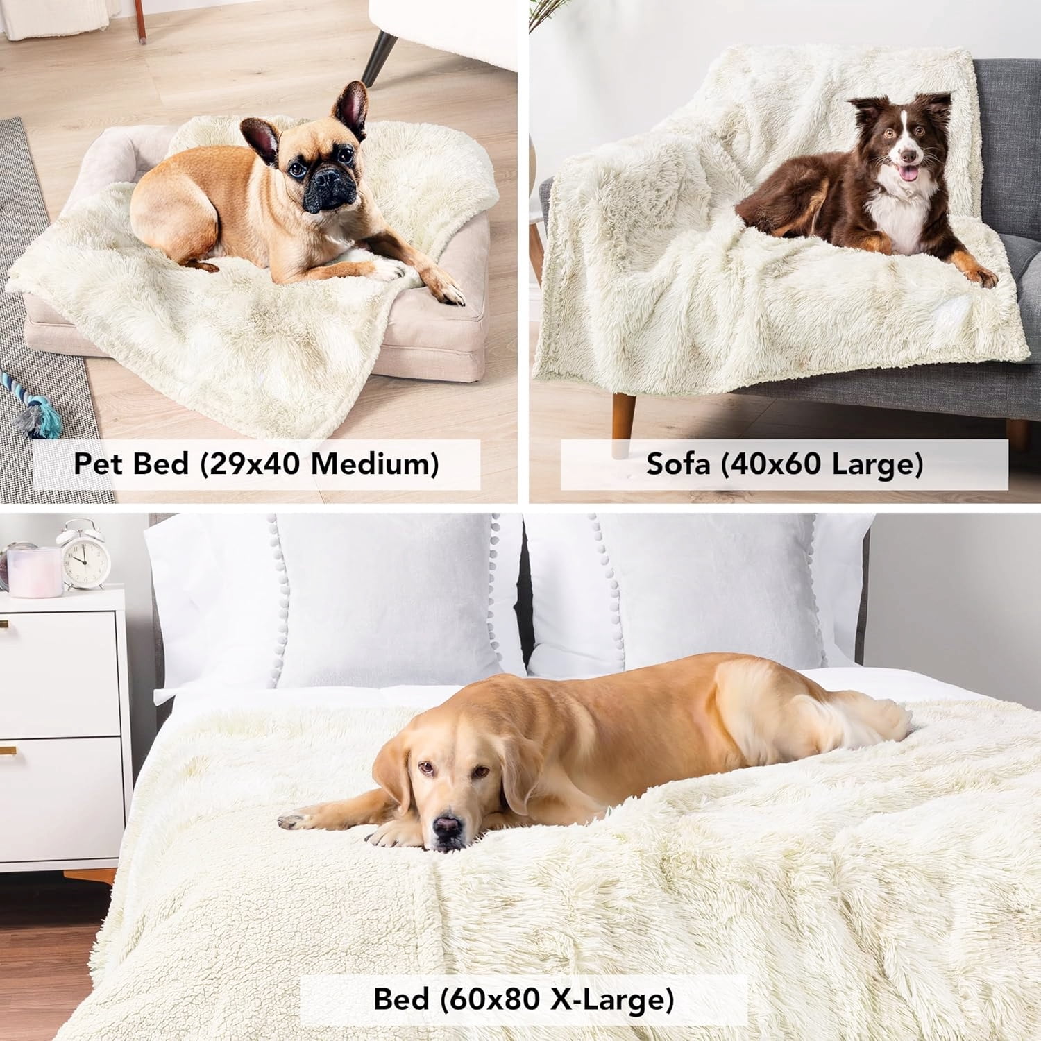 Ultra-Soft Pet Blanket in Cream Beige, Washable Protector for Large Dogs 60x80