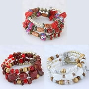 JINLUO 3-6Sets Bohemian Bracelets Stackable Stretch Bracelets Beaded Bracelets for Women, Adjustable Handmade Multilayer Colorful Stone Beads Acrylic Beaded Boho Bracelets Sets