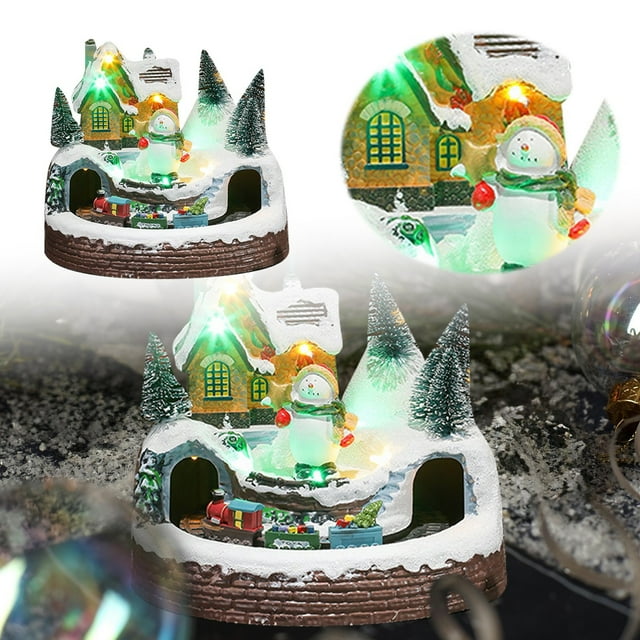 Liyamei Rotating Train With Glowing Light And Music Desktop Ornament Decorative Holiday Village Scene For Festive Atmosphere Suitable For Xmas