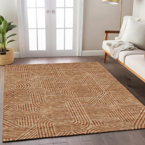 Addison Rugs Chantille Indoor/Outdoor Transitional Lines Terracotta Washable Rectangle Rug, 9' x 12'