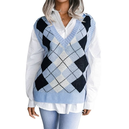 Faithtur omen's Sweater Sweatshirt Color Block Knit Vest,Autumn