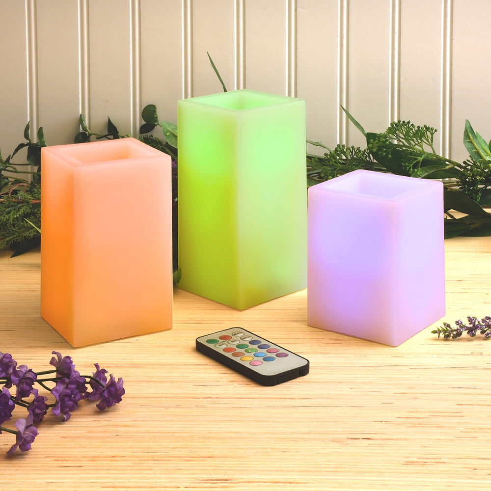 Battery Operated Multifunction Wax LED Candles, Round - Set of 3