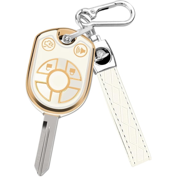 Key Fob Cover Compatible with Ford Edge Escape Mustang Fusion Keychain Case Holder Protector,Gold White,4 Buttons