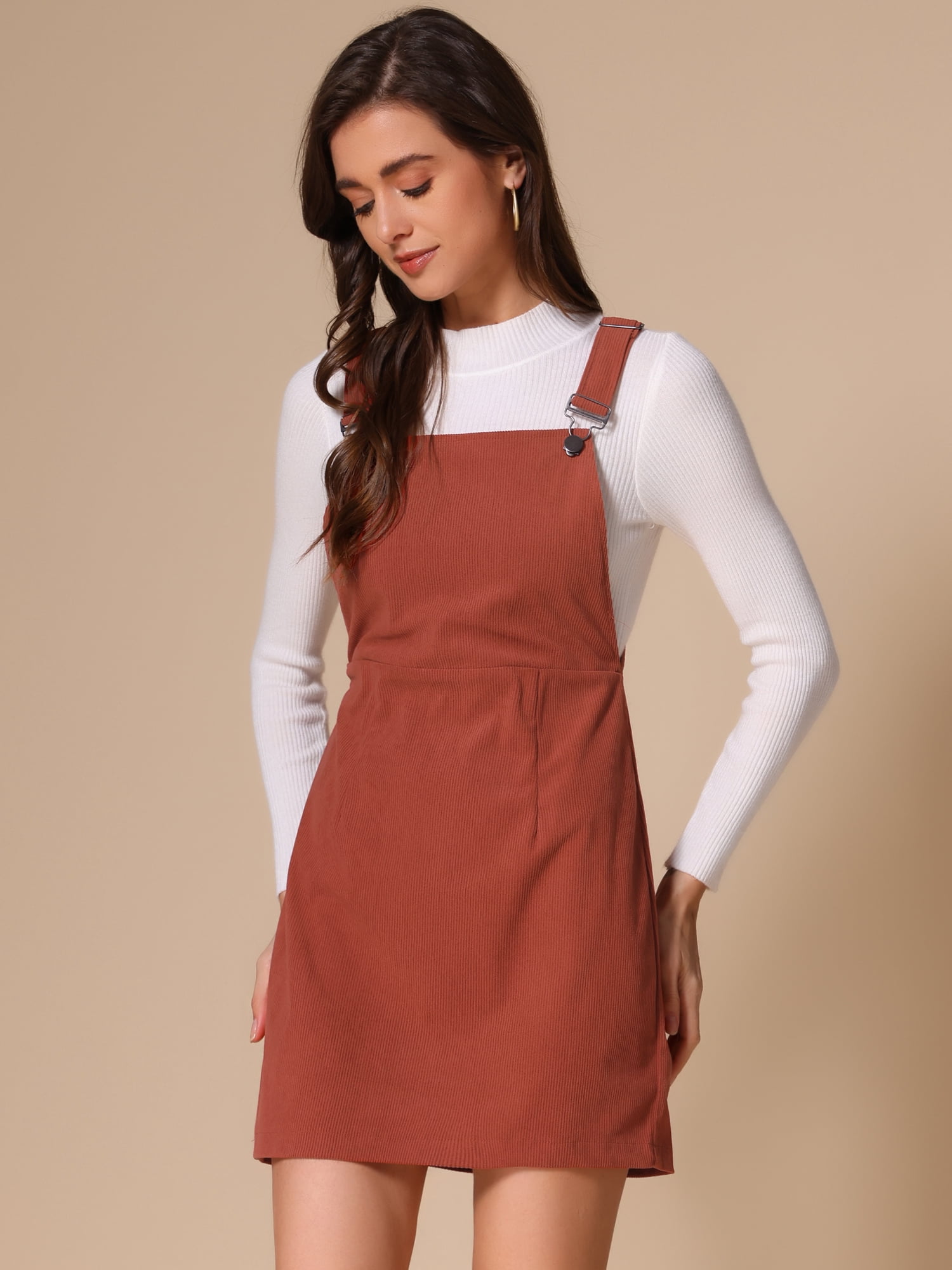 DARING DIVA Women's Mini Short Length Adjustable Strap Pinafore Dress XS Brick Red