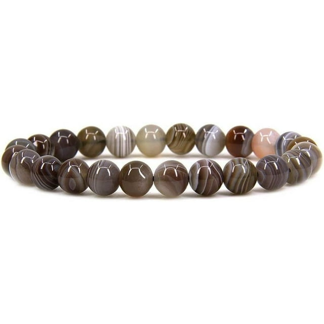 Bracelet Extensible en Perles Rondes de 8 mm en Pierre Précieuse d'Agate du Botswana Naturelle 7 Pouces